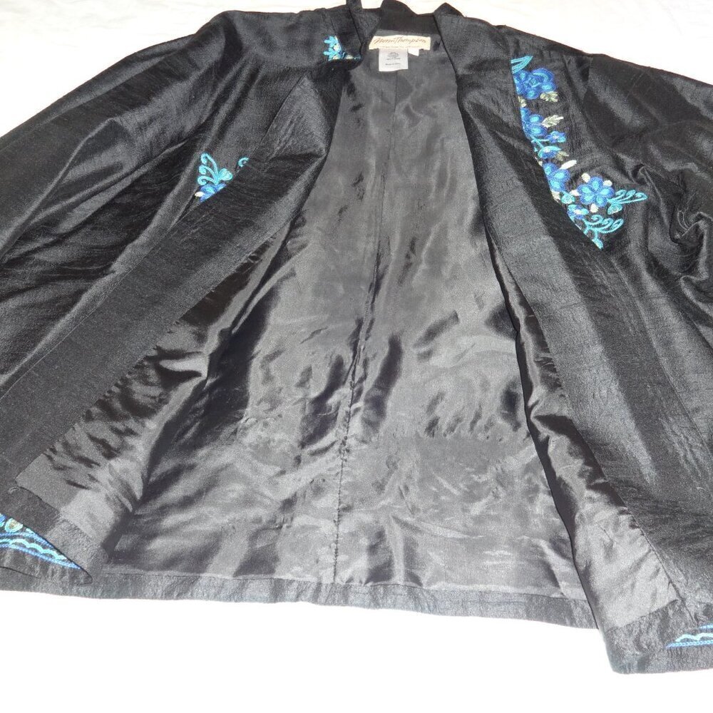 Norm Thompson Silk Black and Blue Floral Blazer 2x - Picture 11 of 16